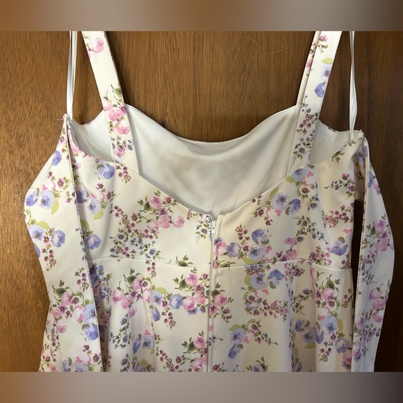 City Studio White with Purple Floral Flounce Dress with Back Tie - Picture 5 of 7
